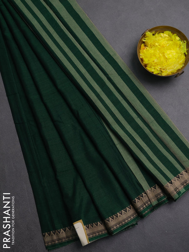 Narayanpet cotton saree green with plain body and small thread woven border