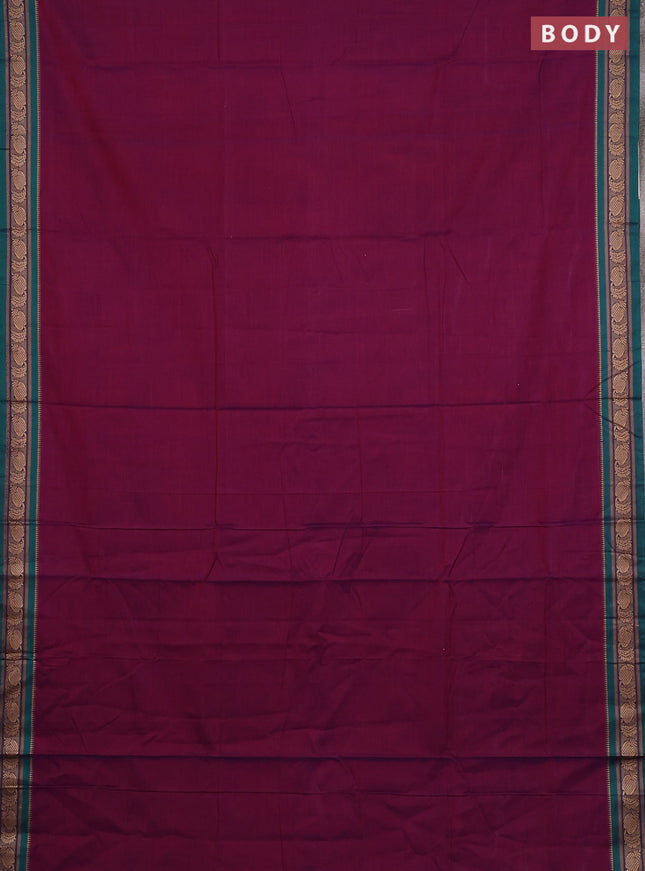 Narayanpet cotton saree dual shade of purple and green with plain body and small thread woven border