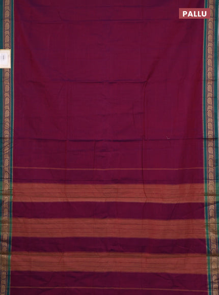 Narayanpet cotton saree dual shade of purple and green with plain body and small thread woven border