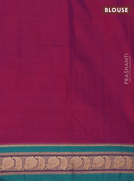 Narayanpet cotton saree dual shade of purple and green with plain body and small thread woven border