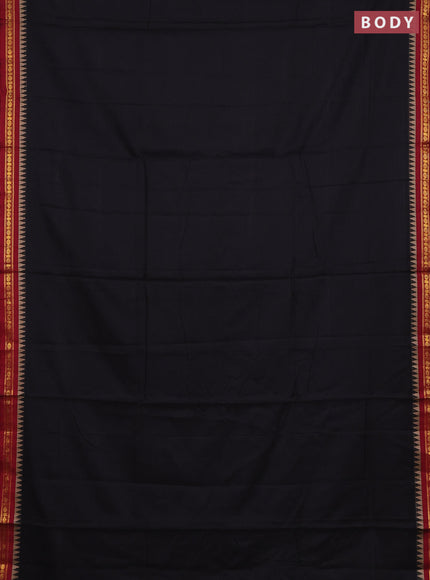 Narayanpet cotton saree black and maroon with plain body and temple design zari woven border