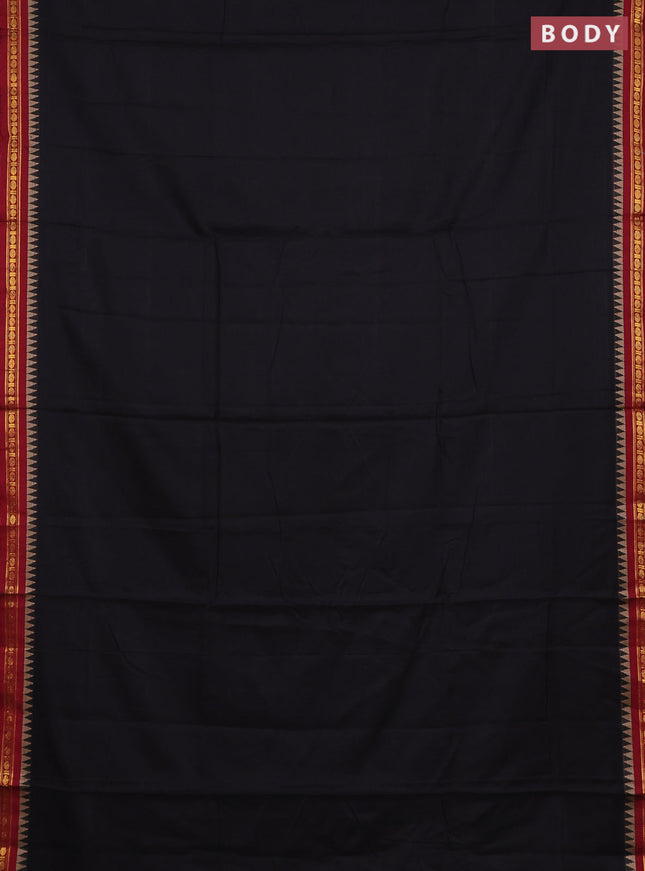 Narayanpet cotton saree black and maroon with plain body and temple design zari woven border