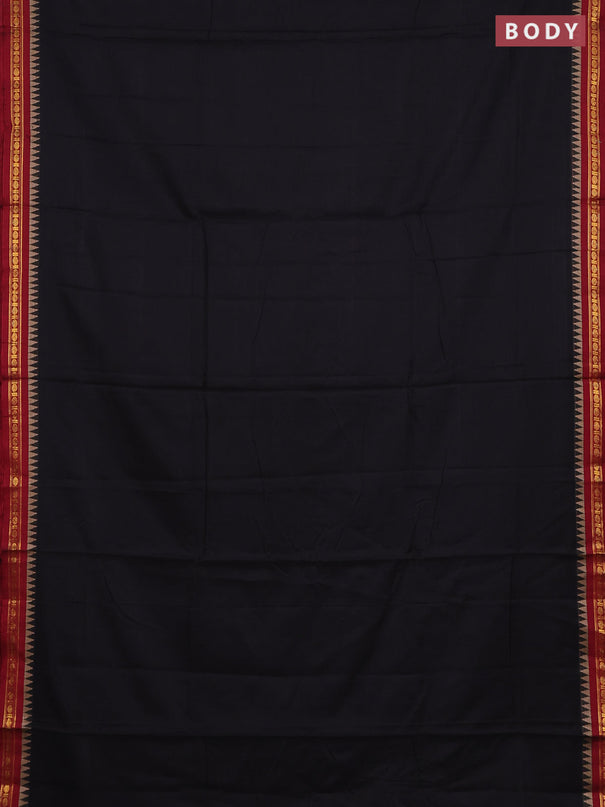 Narayanpet cotton saree black and maroon with plain body and temple design zari woven border