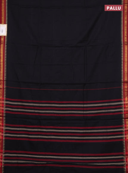 Narayanpet cotton saree black and maroon with plain body and temple design zari woven border