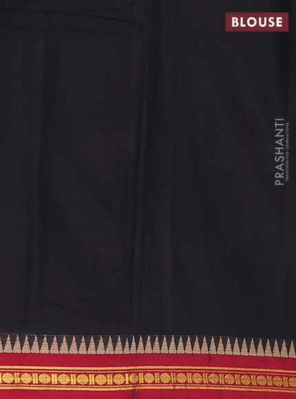 Narayanpet cotton saree black and maroon with plain body and temple design zari woven border