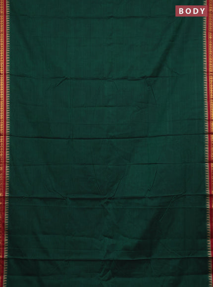 Narayanpet cotton saree green and maroon with plain body and temple design zari woven border
