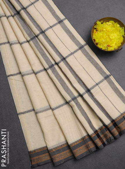 Narayanpet cotton saree cream and black with allover thread weaves and thread woven border