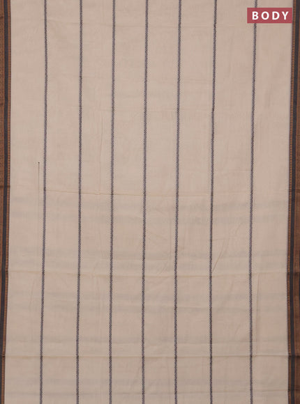 Narayanpet cotton saree cream and black with allover thread weaves and thread woven border