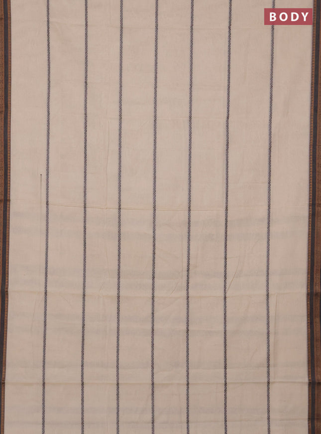 Narayanpet cotton saree cream and black with allover thread weaves and thread woven border