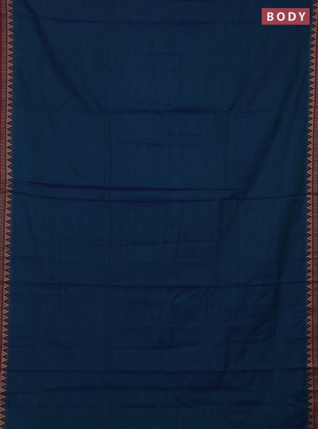 Narayanpet cotton saree dual shade of greenish blue and magenta pink with plain body and thread woven border