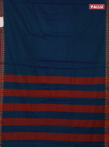 Narayanpet cotton saree dual shade of greenish blue and magenta pink with plain body and thread woven border