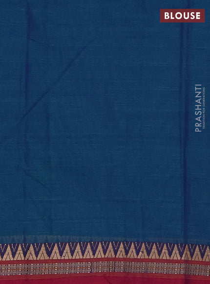 Narayanpet cotton saree dual shade of greenish blue and magenta pink with plain body and thread woven border