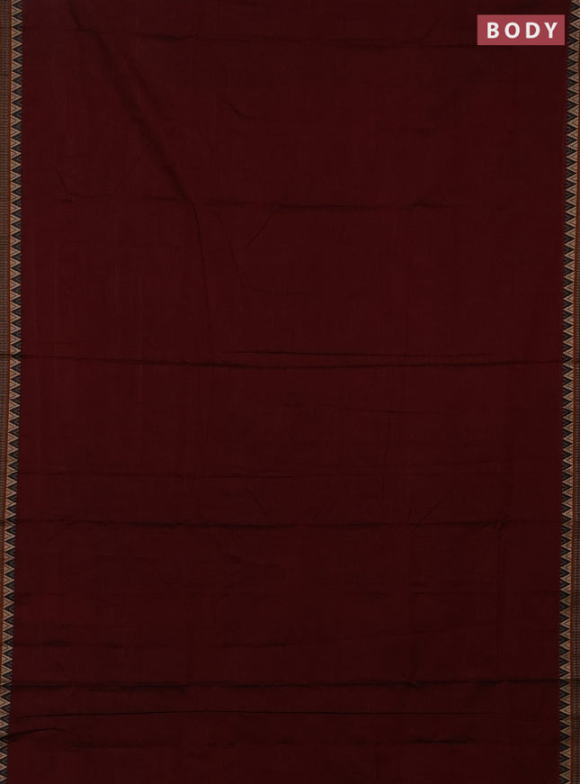 Narayanpet cotton saree deep maroon and green with plain body and thread woven border
