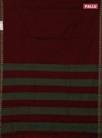Narayanpet cotton saree deep maroon and green with plain body and thread woven border