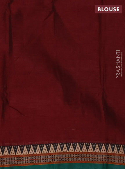 Narayanpet cotton saree deep maroon and green with plain body and thread woven border