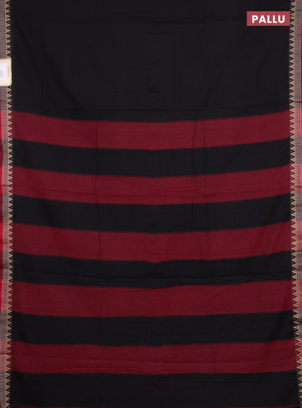 Narayanpet cotton saree black and maroon with plain body and thread woven border