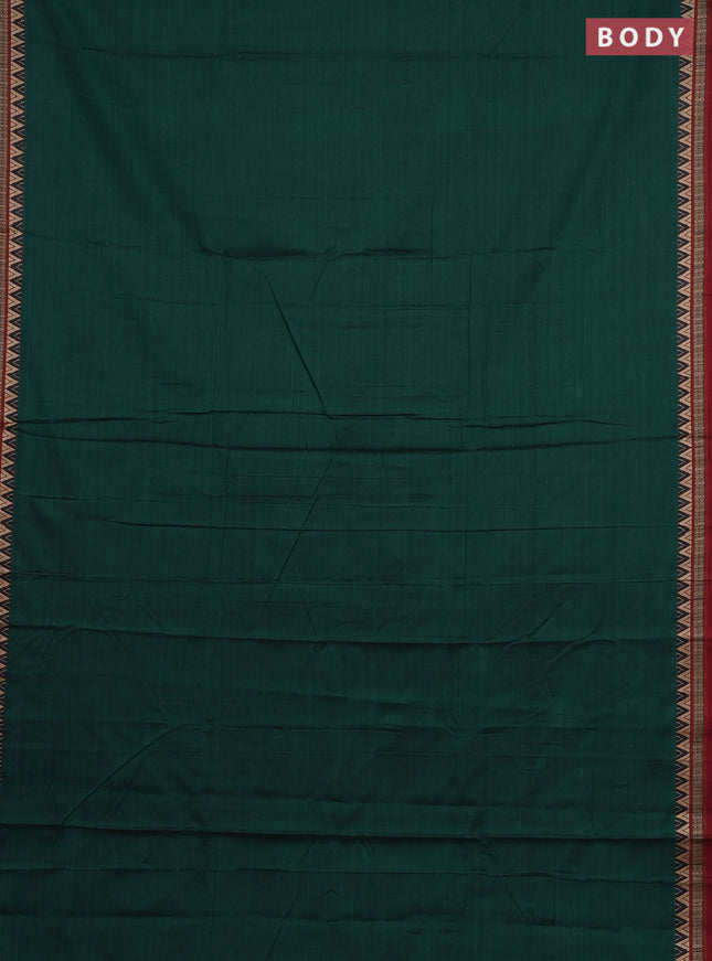 Narayanpet cotton saree green and maroon with plain body and thread woven border