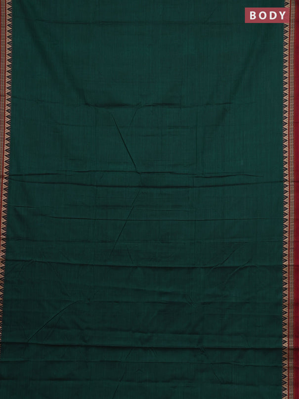 Narayanpet cotton saree green and maroon with plain body and thread woven border