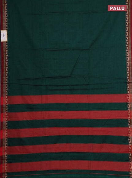 Narayanpet cotton saree green and maroon with plain body and thread woven border