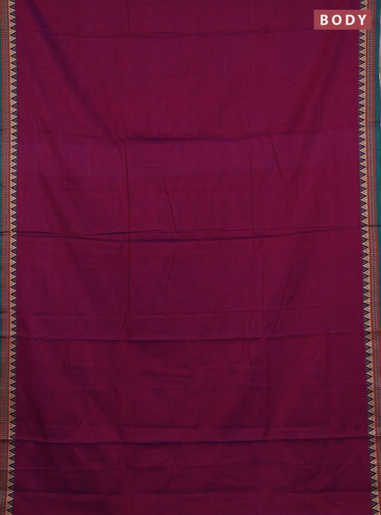 Narayanpet cotton saree dual shade of purple and green with plain body and thread woven border
