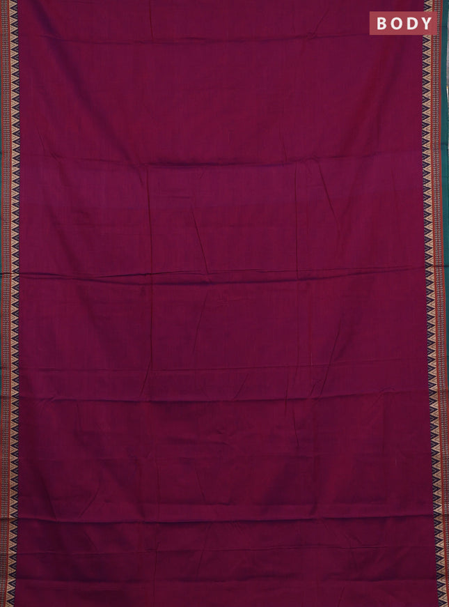 Narayanpet cotton saree dual shade of purple and green with plain body and thread woven border