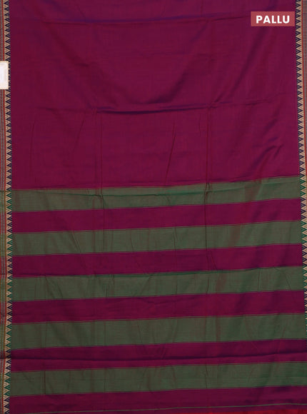Narayanpet cotton saree dual shade of purple and green with plain body and thread woven border