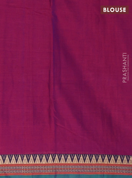 Narayanpet cotton saree dual shade of purple and green with plain body and thread woven border