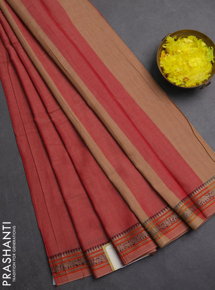 Narayanpet cotton saree red with plain body and thread woven border
