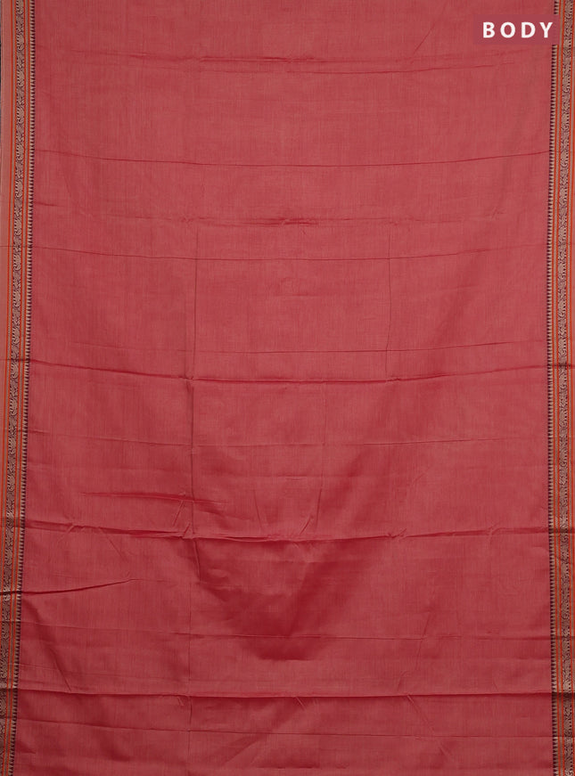 Narayanpet cotton saree red with plain body and thread woven border