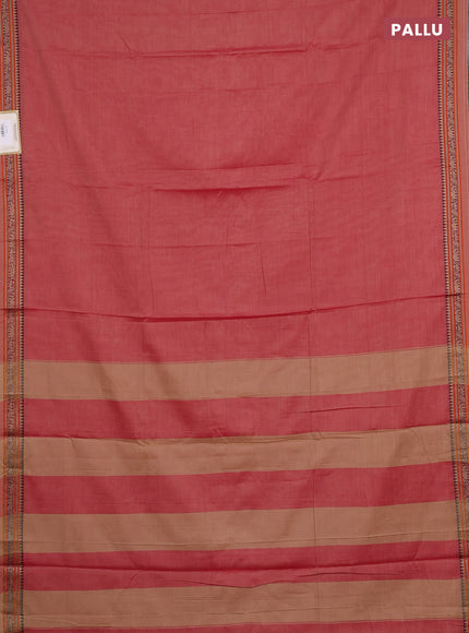 Narayanpet cotton saree red with plain body and thread woven border