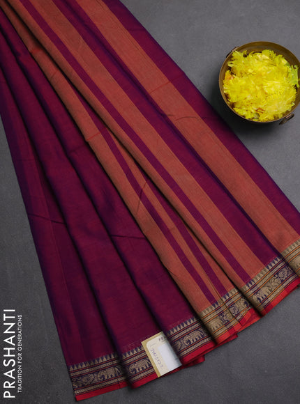 Narayanpet cotton saree dual shade of purple with plain body and thread woven border