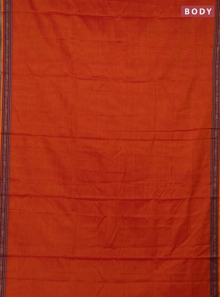 Narayanpet cotton saree orange with plain body and thread woven border