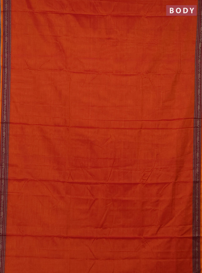 Narayanpet cotton saree orange with plain body and thread woven border