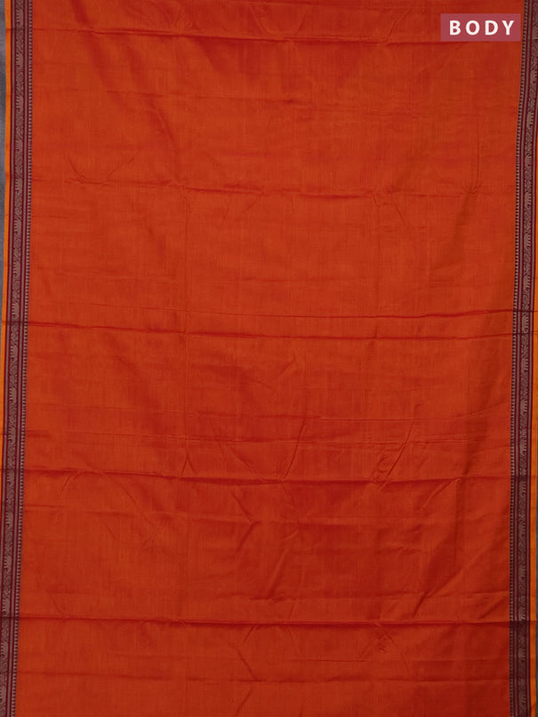 Narayanpet cotton saree orange with plain body and thread woven border