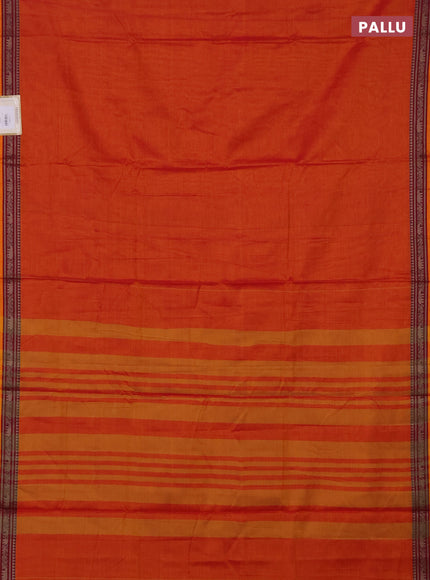 Narayanpet cotton saree orange with plain body and thread woven border