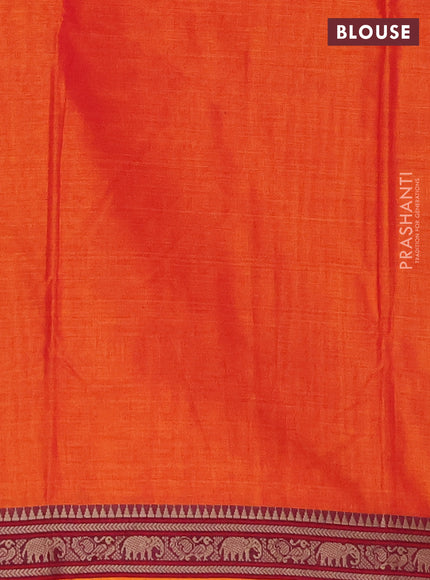 Narayanpet cotton saree orange with plain body and thread woven border