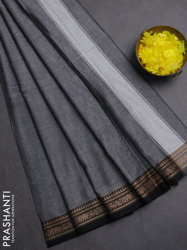 Narayanpet cotton saree grey with plain body and thread woven border