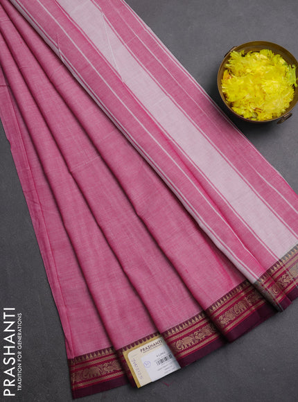 Narayanpet cotton saree pink with plain body and thread woven border