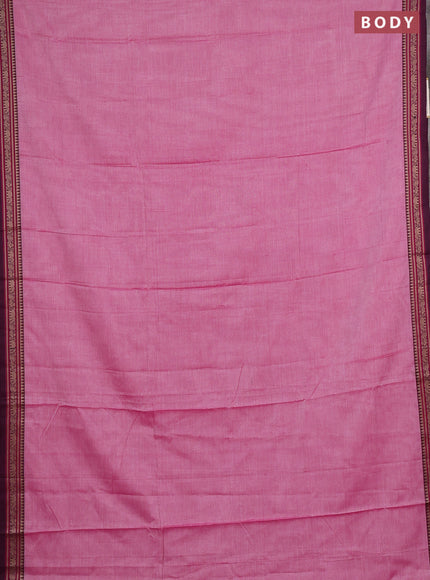 Narayanpet cotton saree pink with plain body and thread woven border