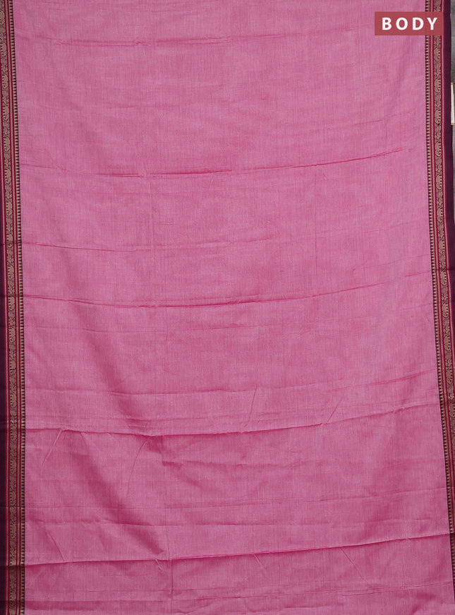 Narayanpet cotton saree pink with plain body and thread woven border
