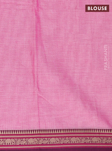 Narayanpet cotton saree pink with plain body and thread woven border