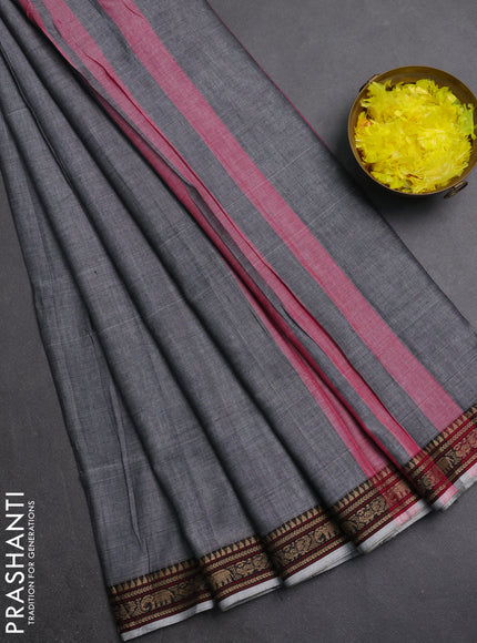 Narayanpet cotton saree grey with plain body and thread woven border