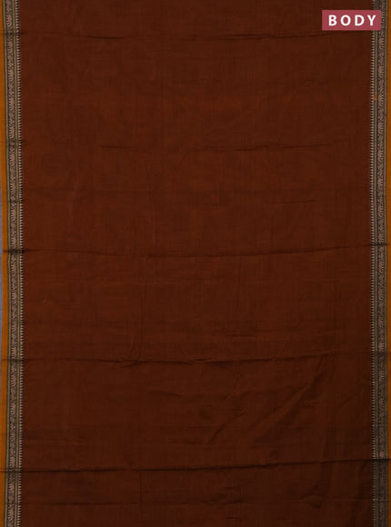 Narayanpet cotton saree dark mustard with plain body and thread woven border