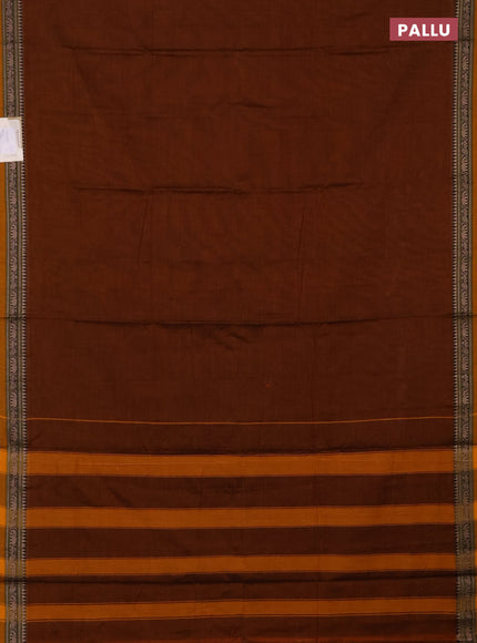 Narayanpet cotton saree dark mustard with plain body and thread woven border