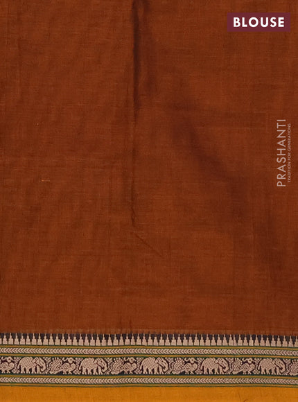 Narayanpet cotton saree dark mustard with plain body and thread woven border