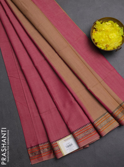 Narayanpet cotton saree pink with plain body and thread woven border