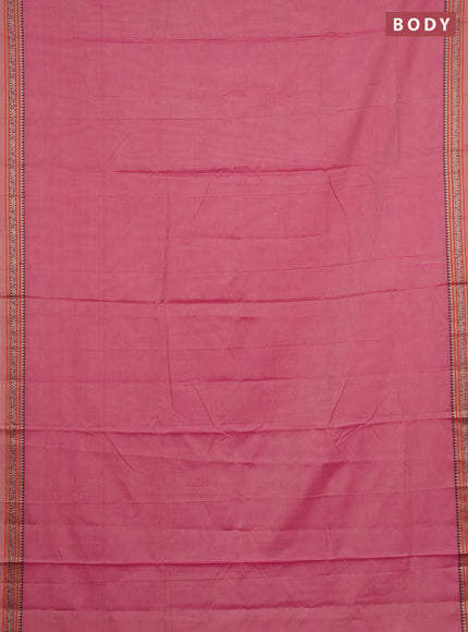 Narayanpet cotton saree pink with plain body and thread woven border