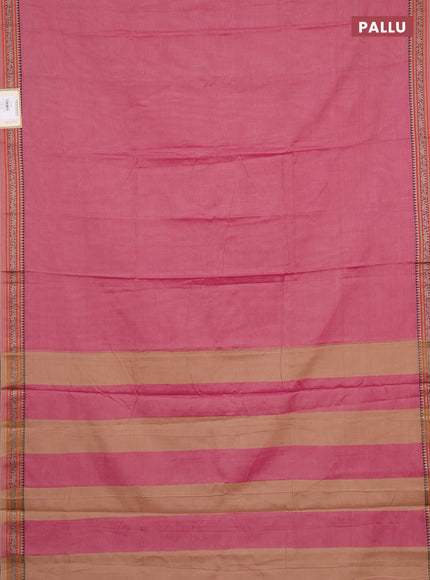 Narayanpet cotton saree pink with plain body and thread woven border
