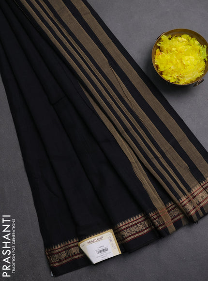 Narayanpet cotton saree black with plain body and thread woven border