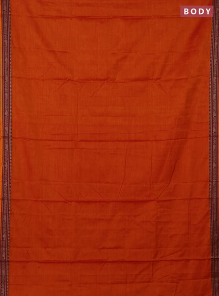 Narayanpet cotton saree orange with plain body and thread woven border